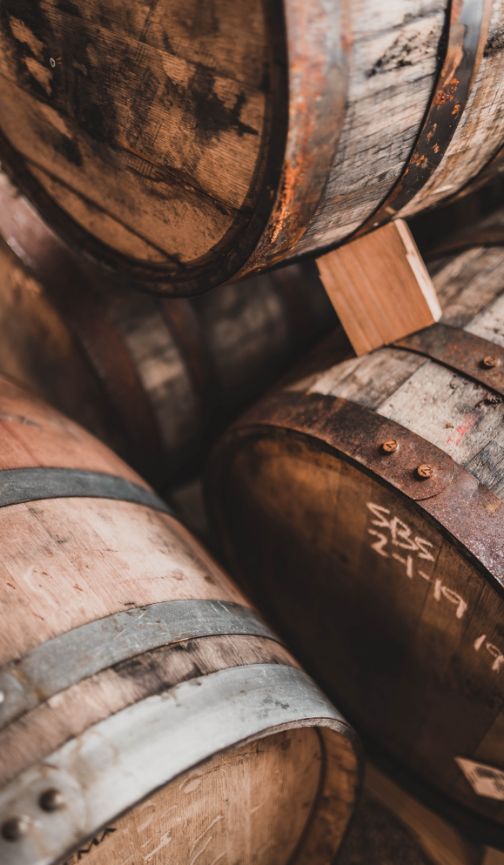 Close up of wine barrels